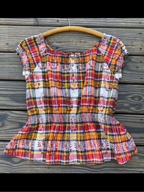 RALPH LAUREN Blue Label Plaid Paisley Top